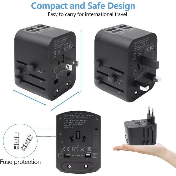 Travel Essentials, International Travel Adapter for European US UK AUS JP, Universal Travel Adapter Plug Adapter Wall Charger with 4 USB Charging