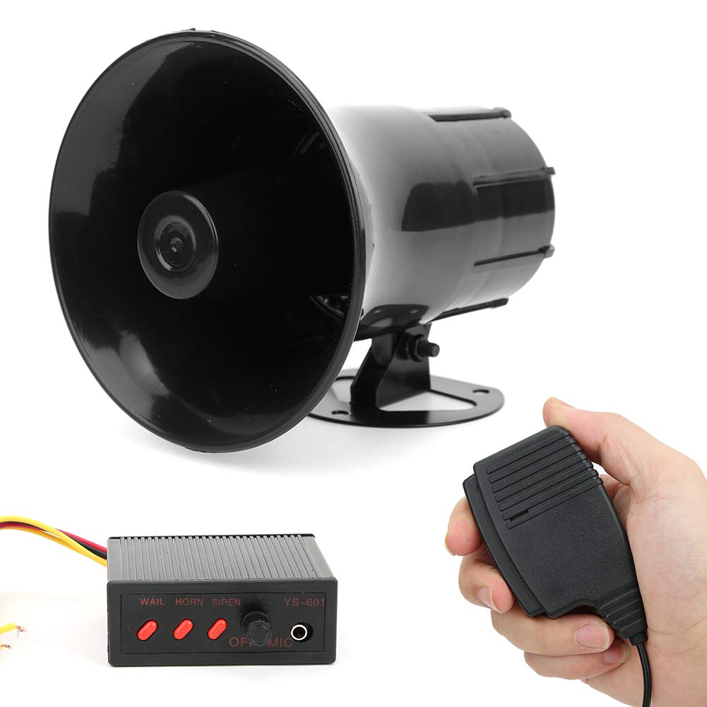 Car Fire Loudspeaker, Universal Car Alarm Horn Warning Siren 3 Tone Sound Automatic Megaphone Loudspeaker 115dB 50W