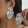 Jewelry Exaggerated Corrugated Pockmarked Round Stud Earrings, Simple Pleated Metal Earrings Earrings