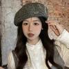 Knitted wool beret women's autumn and winter face small versatile painter hat big head circumference warm bud hat