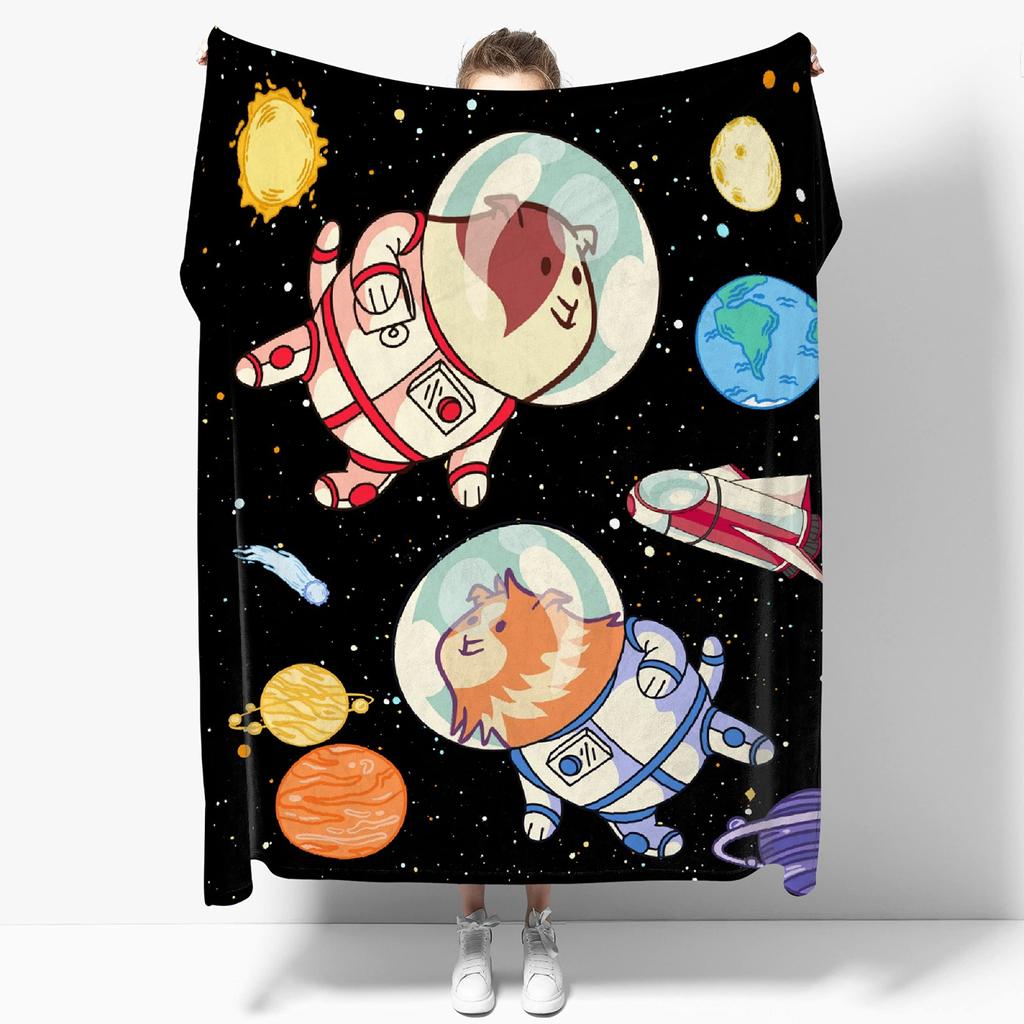 Guinea Pig Flannel Blanket Lovely Cartoon Animal Red Strawberry Blankets for Couch Bed Sofa Pet Hamster Floral Throw Blanket