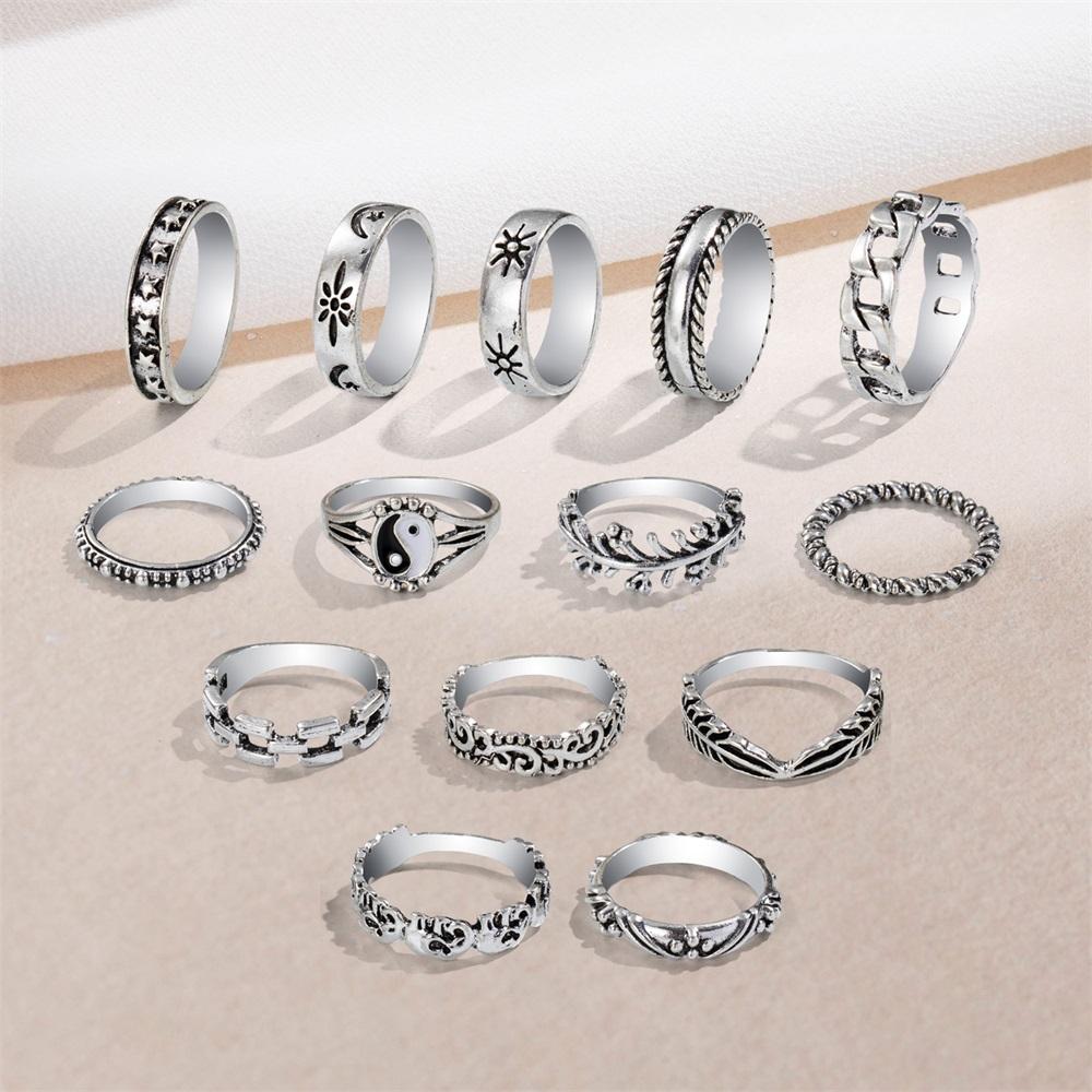 Elegant and Versatile Fashion Retro Tai Chi Ring 14-piece Hollow Engraved Ring Heart-shaped Simple Ring Popular Female Jewelry