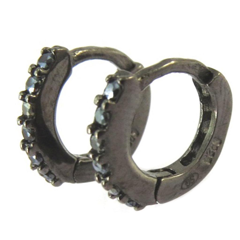 Les Trésors De Lily [P2380] - Black 'Sissi' Silver Hoop Earrings (rhodium) - 10mm 2mm