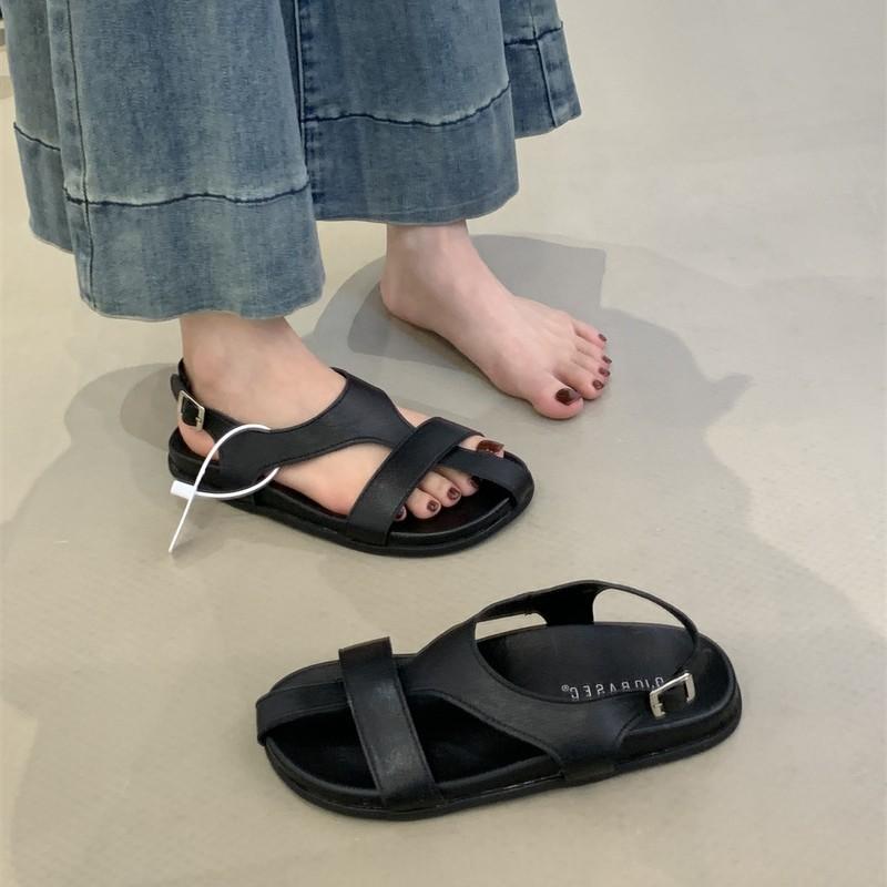 Sandales à plateforme femme polyvalente petite fée 2025 nouveau rétro semelle souple style romain mot avec sandales plates été