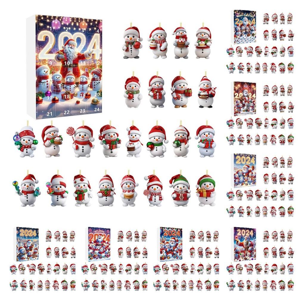 Christmas Calendar Advent Blind Box Toy Cute Snowman Decorative Pendant Acrylic