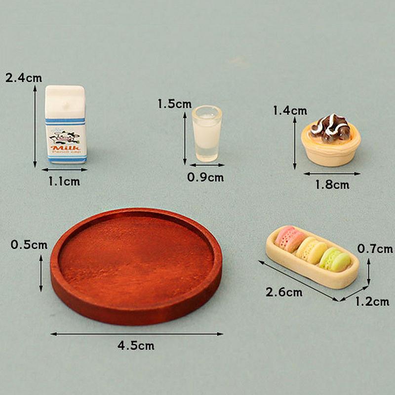 5Pcs 1:12 Dollhouse Miniature Simulation Milk Model Egg Tart Biscuit Ornament Set Diy Decor Toy Scene Meal Plate Accessories