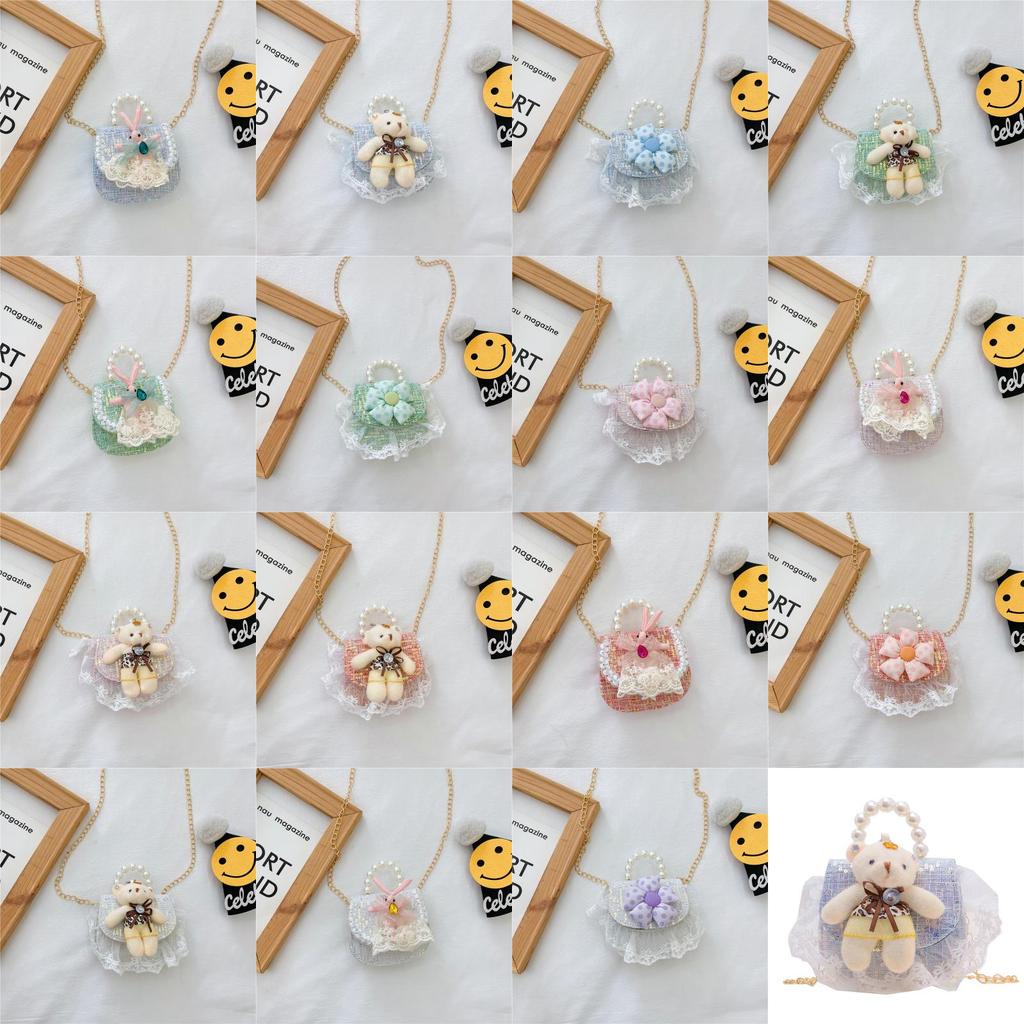 Childrens Cute Princess Girls Crossbody Bag With Faux Pearl Handle And Cartoon Animal Pattern For Daily Use