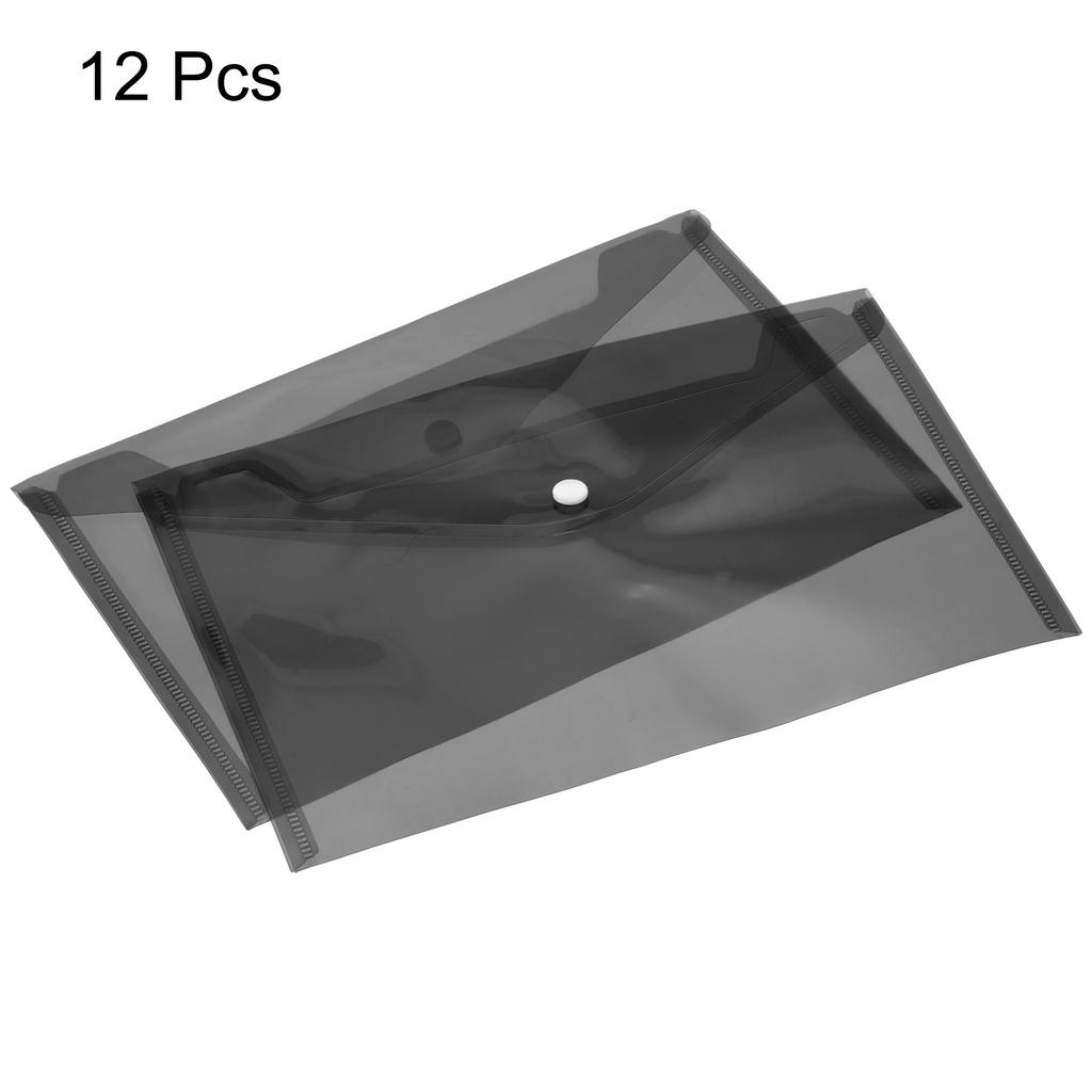 12Pcs A4 Size Plastic File Folders Clear Envelopes Document Organizer with Snap Button PP File Bags for Home Office Stationery