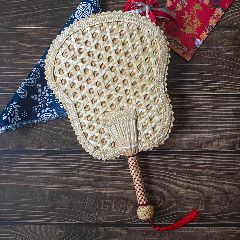 Liangshun Handmade Large Cattail Palm Leaf Fan with Curved Handle