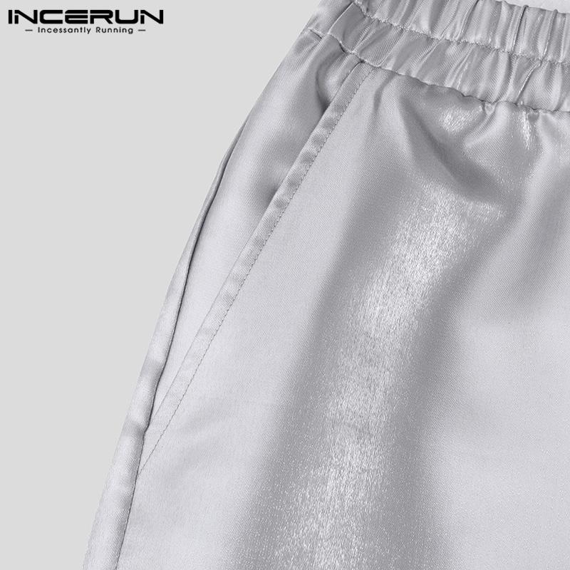 INCERUN Herren Elastische Hohe Taille Glitzer Lange Hose Lässige Gerade Hose
