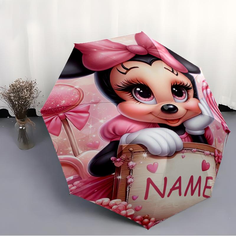 Personalized Name Minnie Print Umbrella - Automatic Open/Close, Eight-Rib Durable Frame, Automatic Folding Umbrella