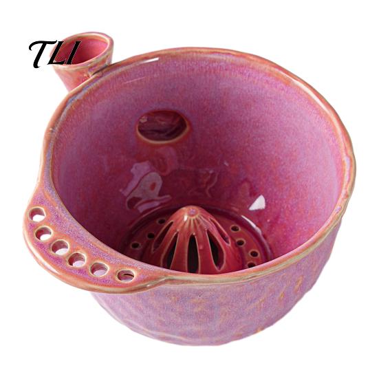 Strawberry Washing Tool Ceramic Berry Bowl with Drainage Hole, 360 Degree Self Rinse Basket Rinsing Fruit Bowl, Fresh Vegetable Cleaning Strainer