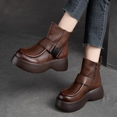 Versatile Retro Short Boots Thick Sole Genuine Leather Boots Comfortable Women's Shoes