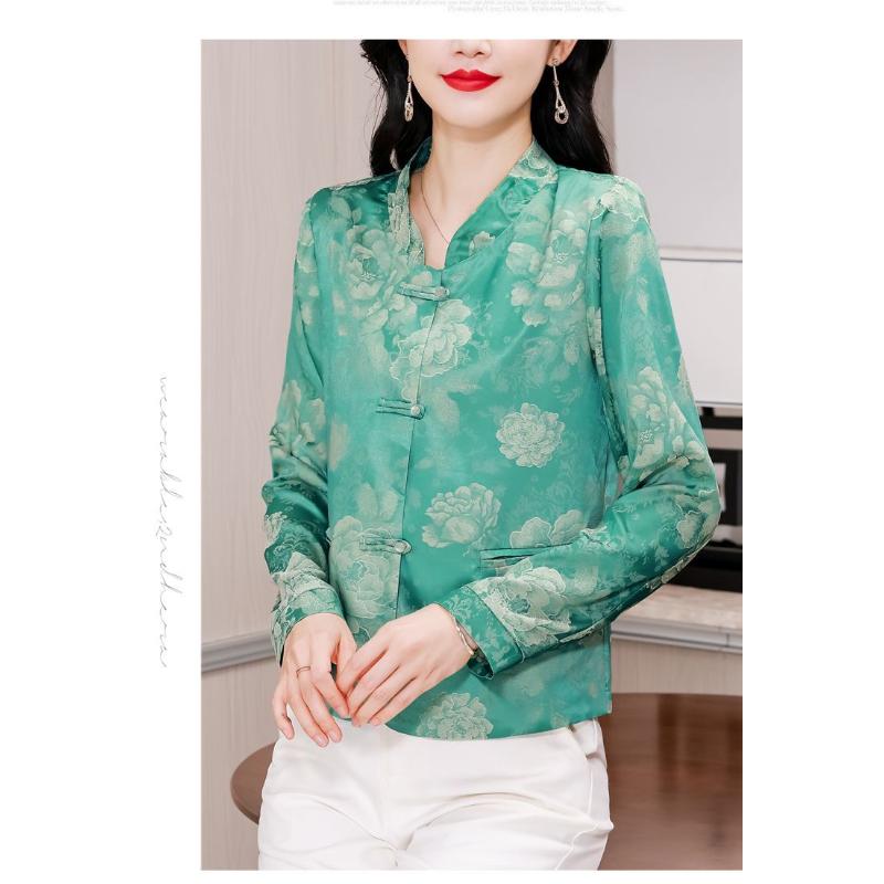 New Chinese Style Stand Collar Plate Button Spring and Autumn Fashionable Casual Jacquard Long-sleeved Top