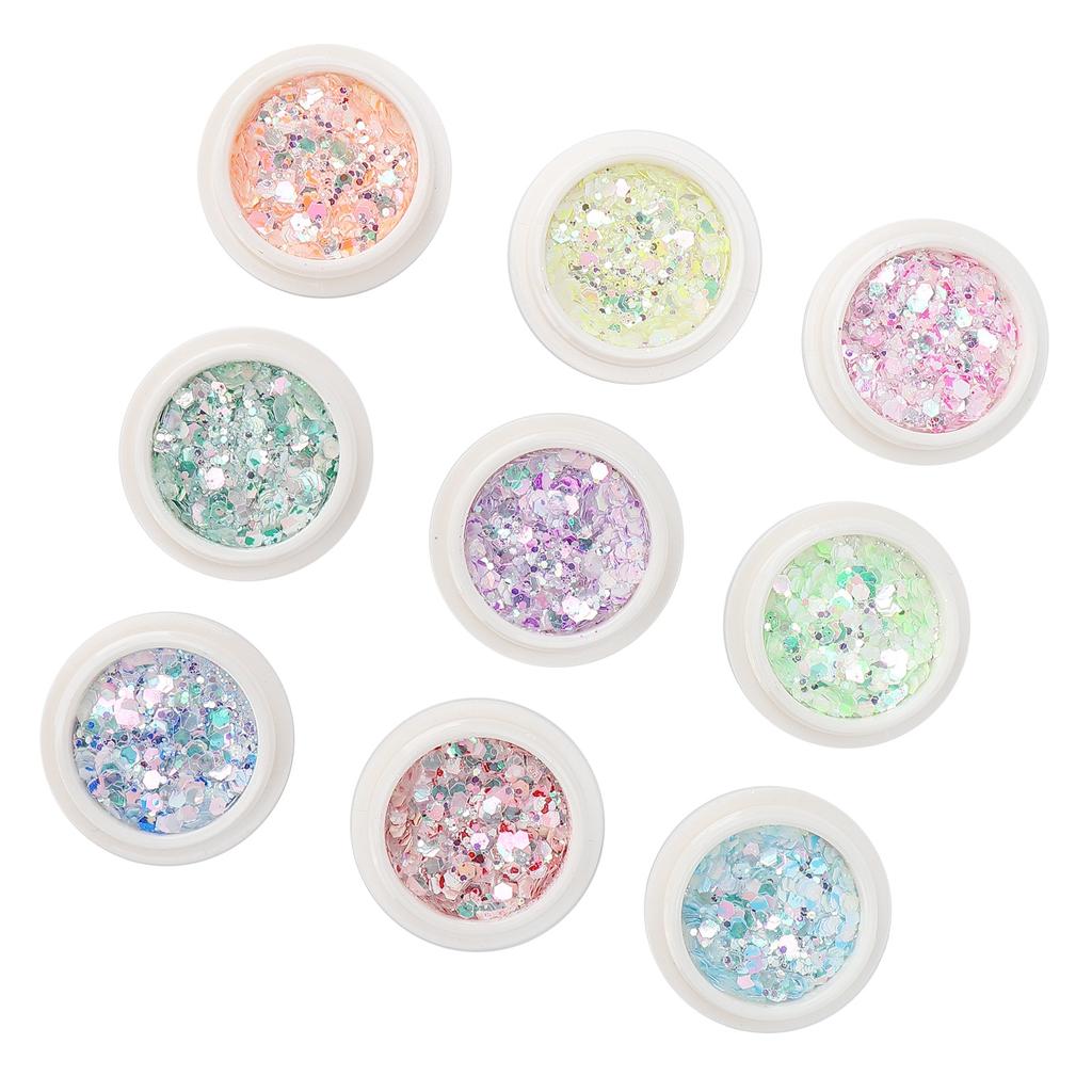 9 Boxes Nail Art Sequins DIY Nail Holographic Glitter Flakes Powder Manicure Decaration