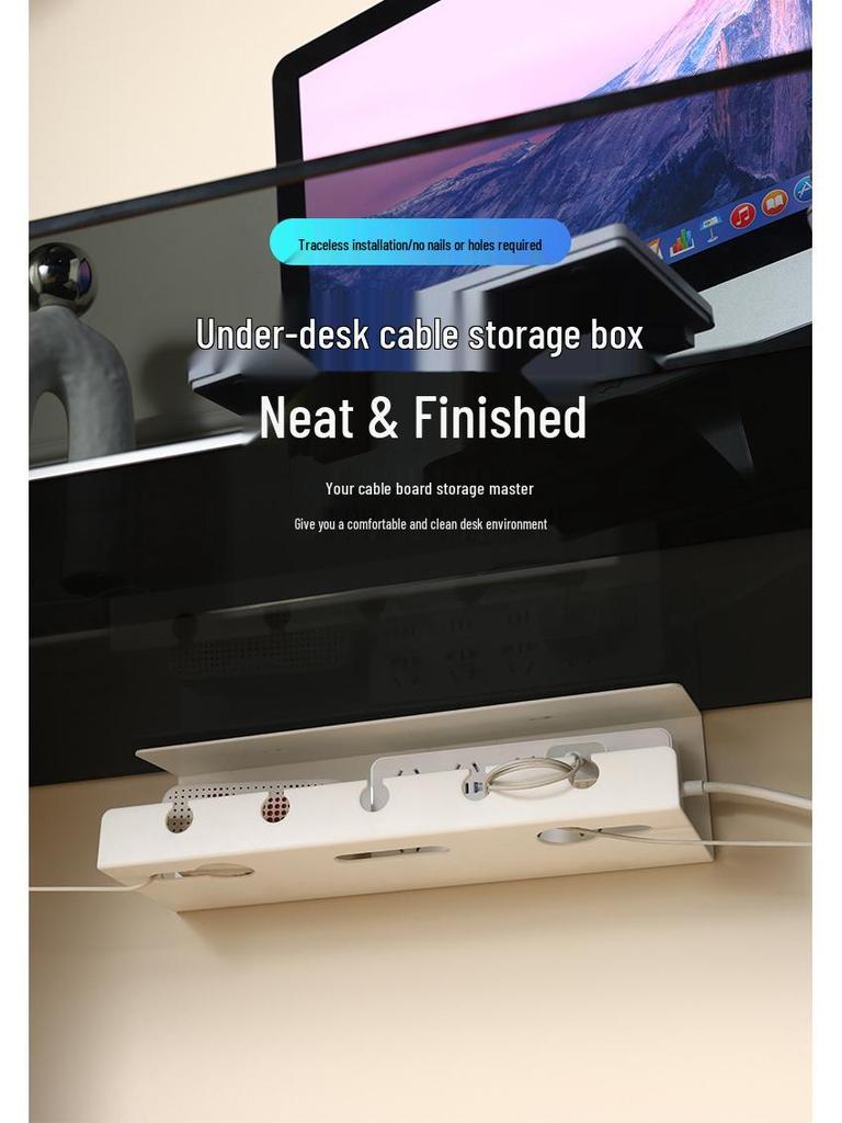 Punch-Free Under-Desk Cable Management Rack: Wire Fixing Storage Organizer