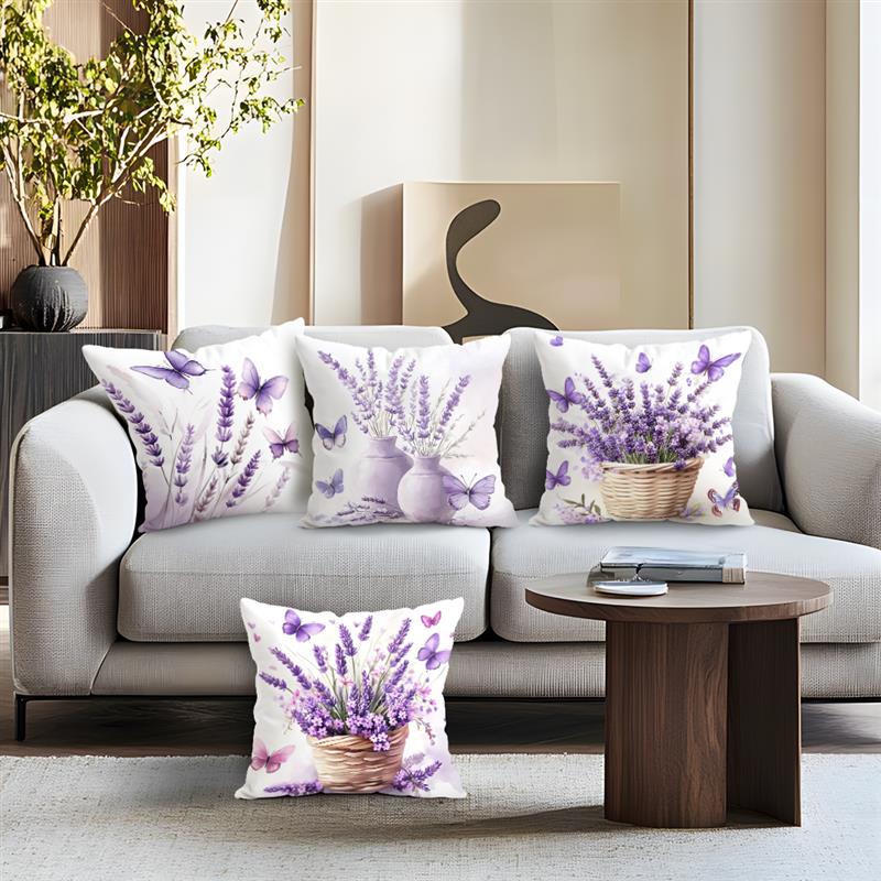 Butterfly Lavender Cushions Pillowcase Printed Polyester 45X45Cm Throw Pillow Cover Decorative Sofa Bed Cushions Pillowslip