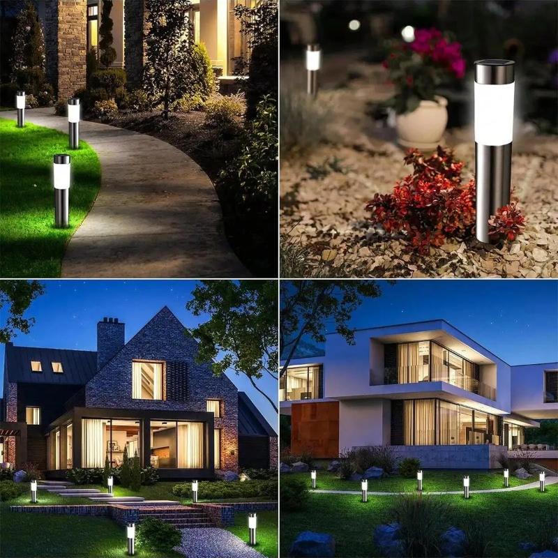 

Solar-Powered Outdoor Cylinder Lights - Stainless Steel LED Pillars for Walkway Illumination 1PCS