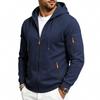 Men's Solid Zip‑Up Hooded Sweatshirt Casual Drawstring Hoodie Jacket Long Sleeve Arm Pocket Sports Outerwear for Male