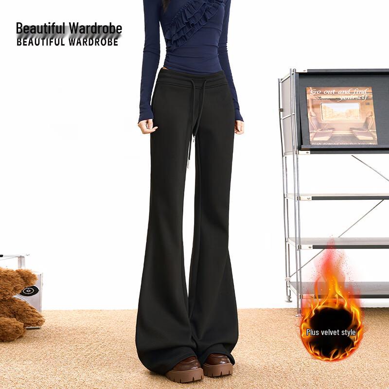Beautiful Wardrobe Women's High-Waist Fleece-Lined Flared Sweatpants