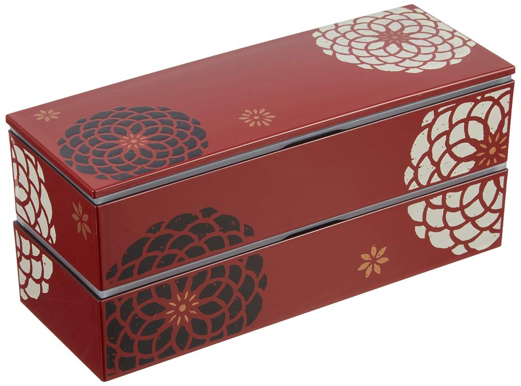 HAKOYA Slim Square Bento 50462 Two-Tiered Box, Red, Hyakka,