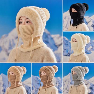 Knitted Hat Women Windproof Insulated Design Soft Fleece Lining 3-in-1 Winter Warm Hat Outdoor Adventures Skiing Hiking Headgear