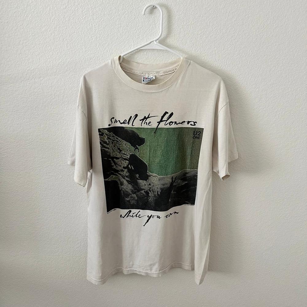 VTG U2 Band SMELL THE FLOWERS White Shirt Unisex Concert S-4XL L