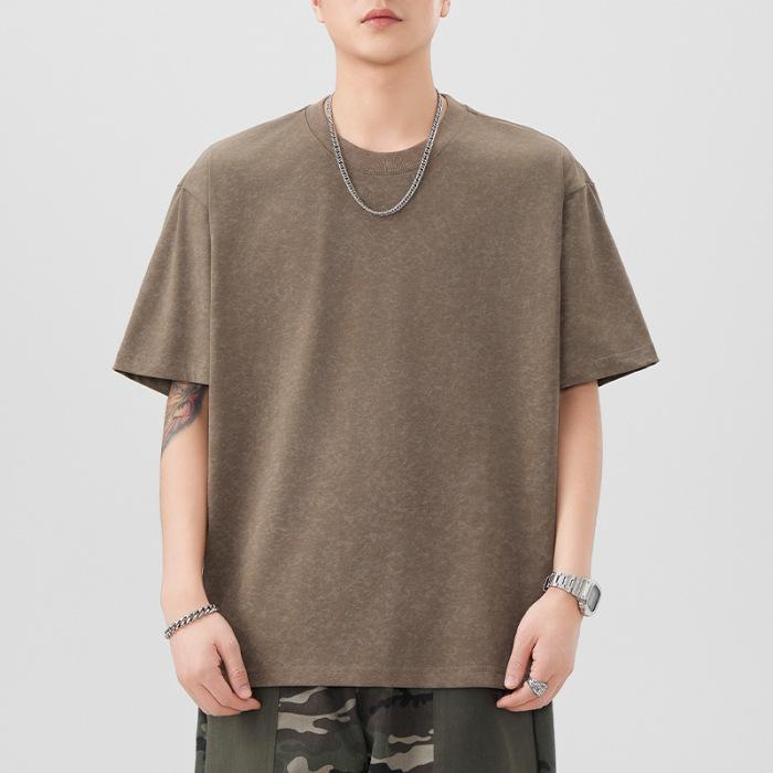 New Summer Short-sleeved T-shirt for Men's Cloud-dye Loose T-shirt Versatile Casual Five-point Sleeves