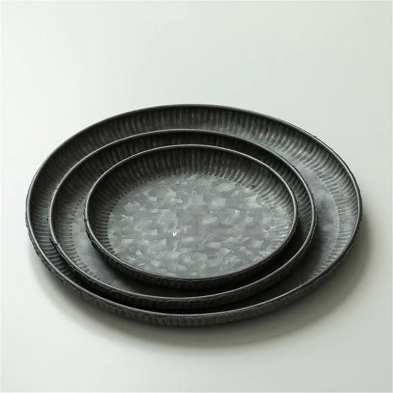 Unique Floral Rim Handcrafted Vintage Antique Metal Tray Ribboned Round Iron Tray Rustic Retro Tray for Home Wedding Decor