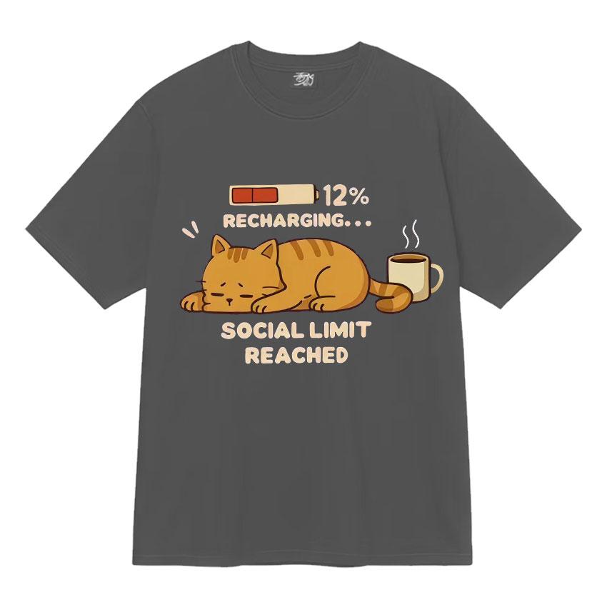 Recharging Social Limit Reached Funny Cat Meme T Shrits Fashion Graphics Mens Women T Shirt High Quality Short Sleeve Streetwear