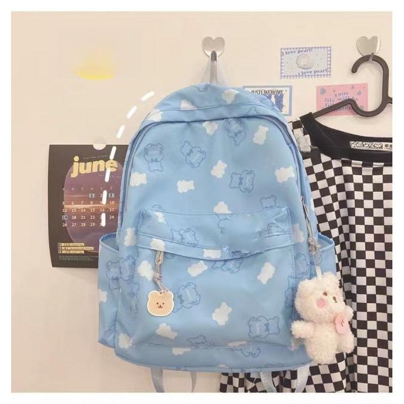 Bear Cartoon Print Backpack Versatile Soft Girl School Bag Teenage Girl Backpack