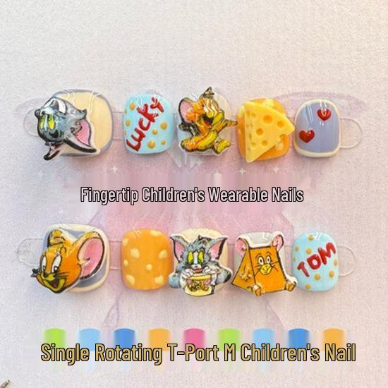 Handmade Cat Mouse Cartoon Kids Wearable Nail Stickers TOM Kids Nails