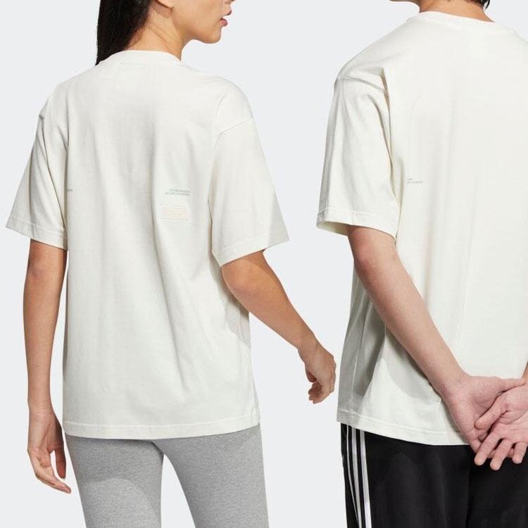 adidas originals Round Neck Dropped Shoulder Sleeves Large Logo Printing Short Sleeve Unisex White T-Shirt Men's HS2008