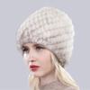 Women Winter Hand Knitted Genuine Mink Fur Hat Natural Warm Good Elasticity Fur Cap Russia Lady Quality Real Mink Fur Hats