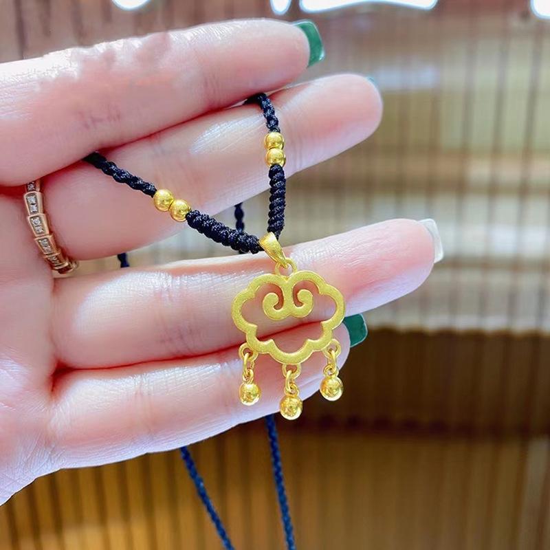 Auspicious Cloud Ruyi Lock Necklace with Bell Pendant - Handmade Woven Good Luck Charm, Qixi Gift for Girlfriend.