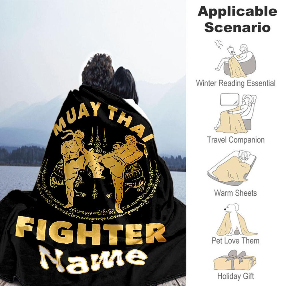 Muay Thai Personalized Text Blanket Lightweight Personalized Blanket Durable Comfort for Seaside Office Sofa Bed for All Occasions