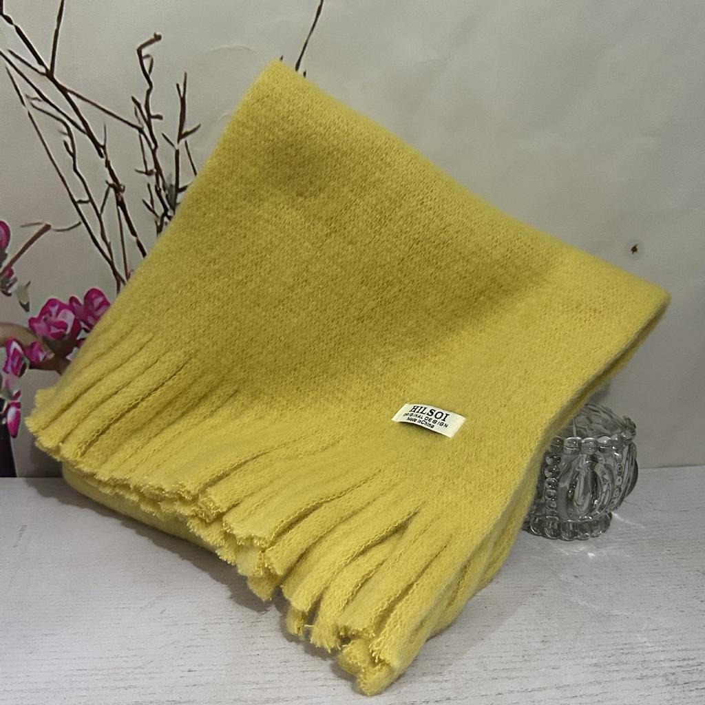 Solid Color Tassel Soft Waxy Plush Scarf for Women Autumn and Winter Plus Velvet Thickened Versatile Couple Student Warm Scarf