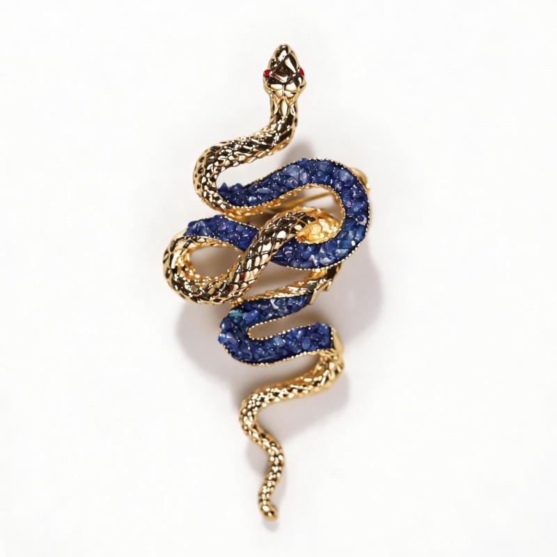 Crystal Snake Brooch Women Elegant Animal Pin Gold-Plated Copper Accessory Zodiac Of Gift X3660-1-100 Gold-tone Blue Crystal Snake Brooch