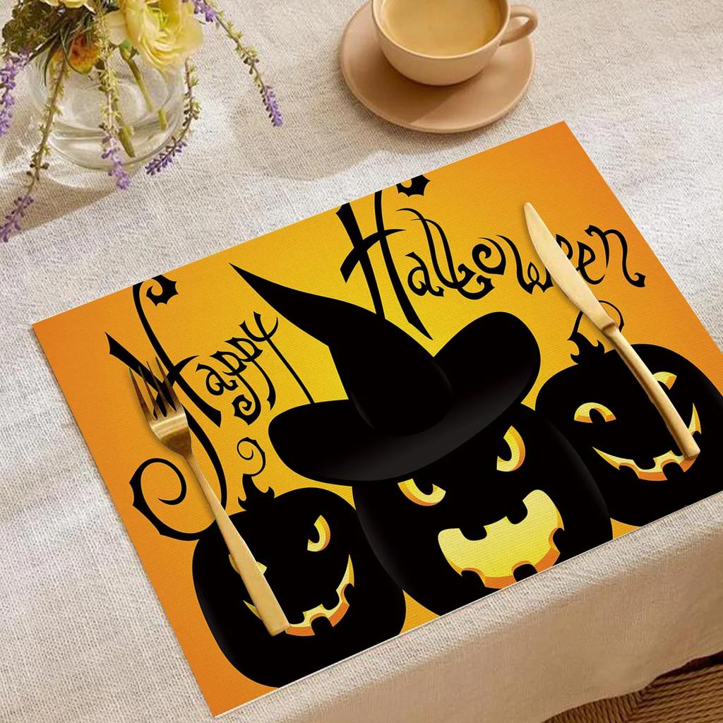 Halloween Heat-Resistant Placemats Festive Home Decor Kitchen Living Room Table Pads Durable Decorative Mats Party Supplies