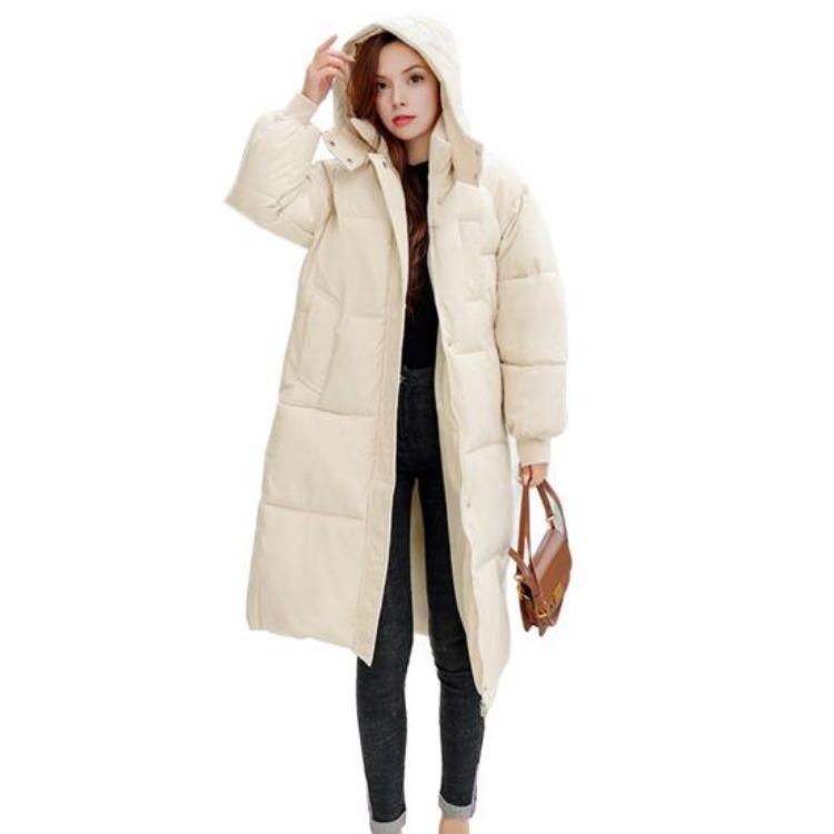 Women Long Puffer Jacket Thicken Warm Quilted Hooded Down Coat Full Length Zip Up Winter Outerwear M белый