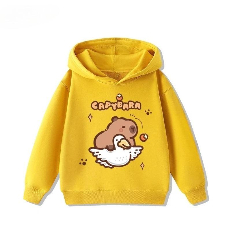 Cartoon Fun Capybara Cute Print  Girls  Hoodie Fall and Winter Outdoor Leisure Sports Children's Hooded Sweatshirt