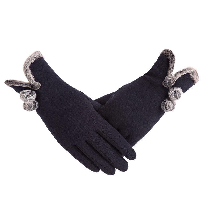 New Female Autumn Winter Non-Inverted Velvet Cashmere Full Finger Warm Lace Gloves Women Cotton Touch Screen Gloves G82