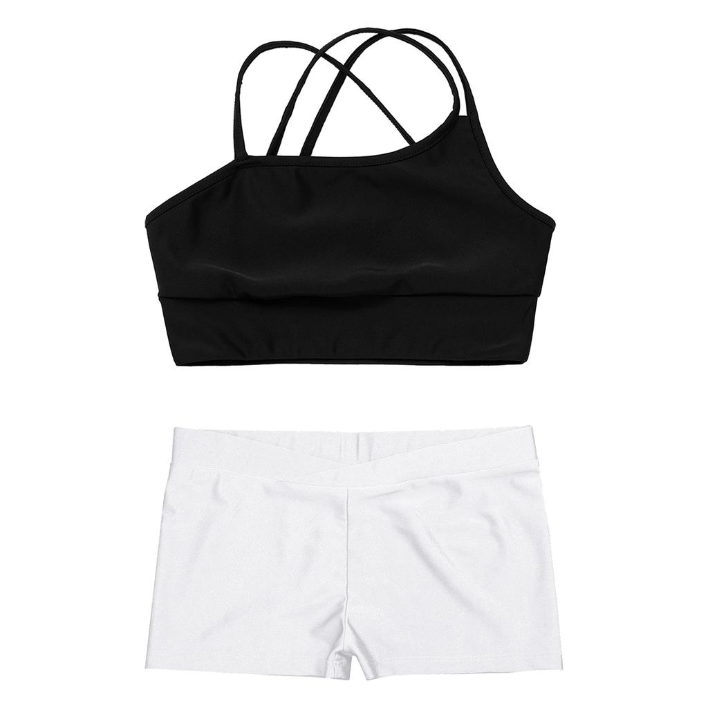 Kids Girls 2 Piece Dance Outfits Crop Top with Shorts Active Set Gymnastics Dancewear Swimwear