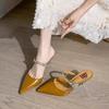 2025 summer new soft leather pointed rhinestones with cool slippers outside French high-end stiletto high heels