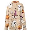 Damen Hemd Bluse Halloween Print Knopf Langarm Lässig Basic Hemdkragen Regulär Top