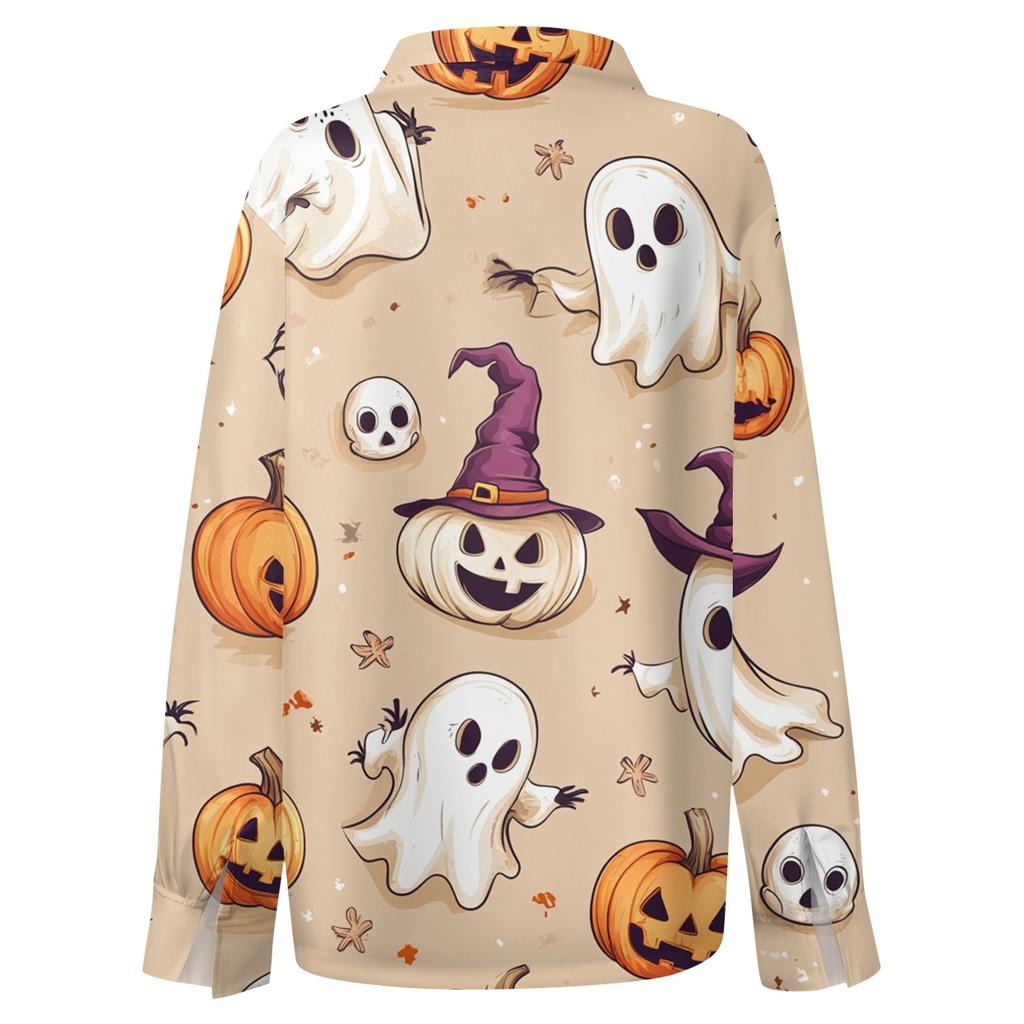 Damen Hemd Bluse Halloween Print Knopf Langarm Lässig Basic Hemdkragen Regulär Top