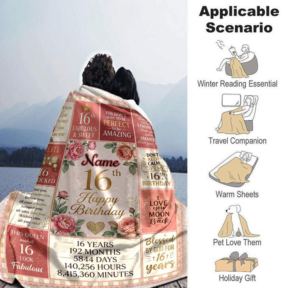 16Th Birthday Celebration Customize Your Name Blankets Comfortable Soft Lightweight Allseason Multipurpose Blanket For Picnics Sofas Offices Beds