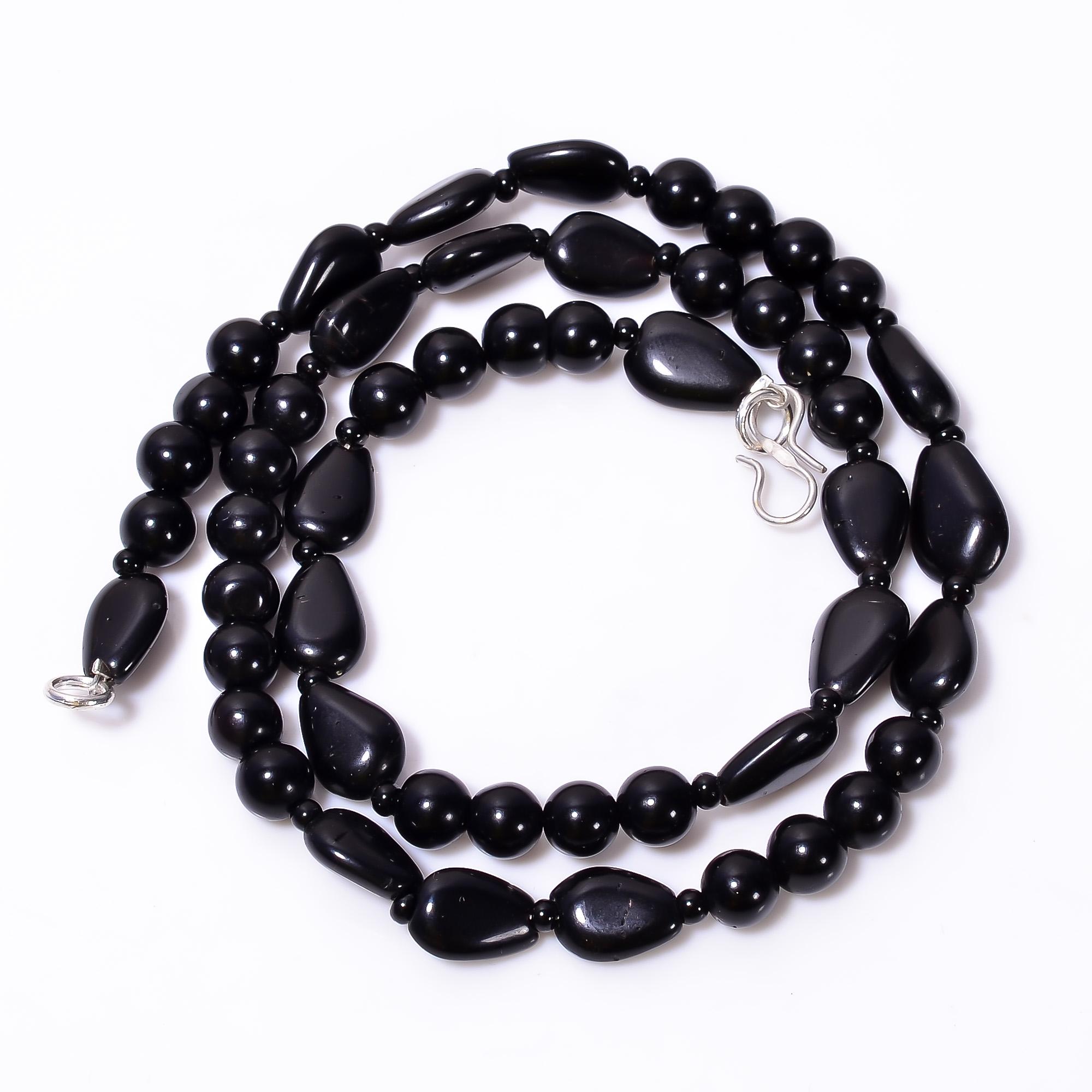 

AAA 100% Natural Black Onyx Mix Shape Gemstone Smooth Beads Necklace 7-11mm 18 UB-8647