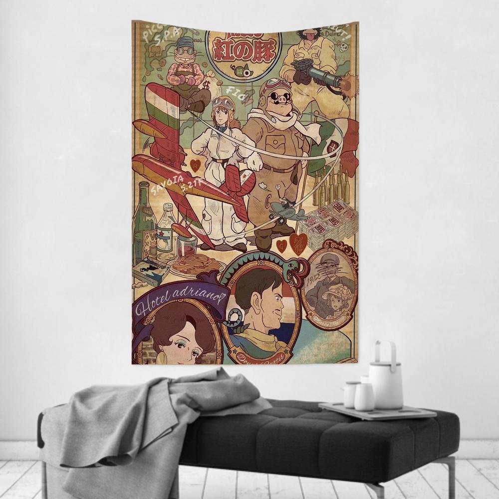 Ukiyoe Samurai  Miyazaki Anime Chihiro Tapestry  Decorative Wall Cloth Room Decor Party Hanging Backgrounds  Room Accents