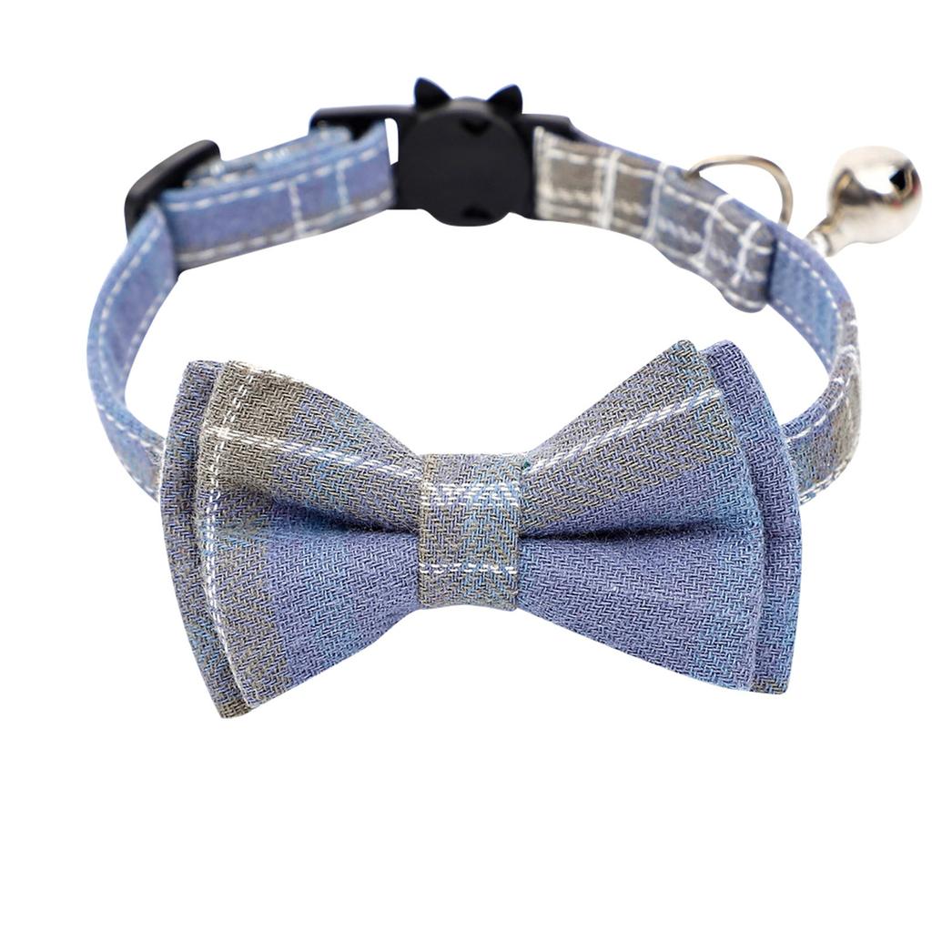 New cotton plaid collar bowknot detachable bell pet supplies